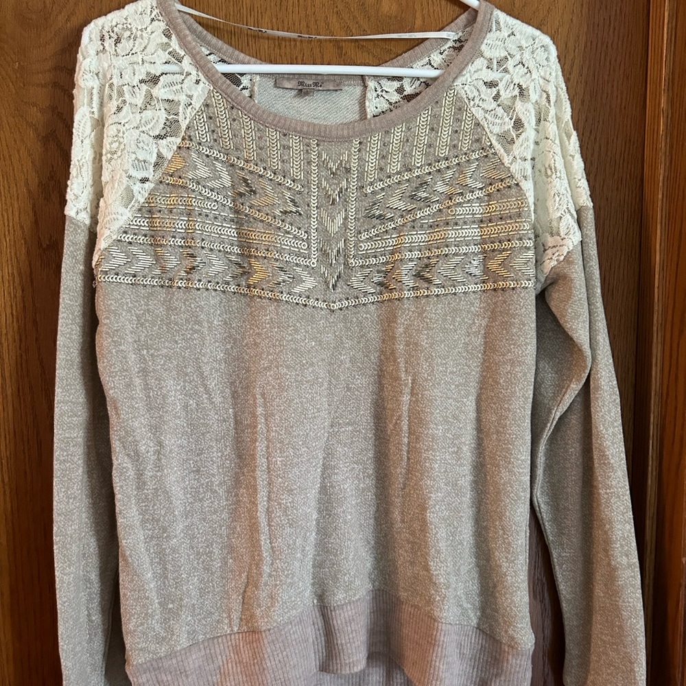 Miss Me beaded/lace sweater